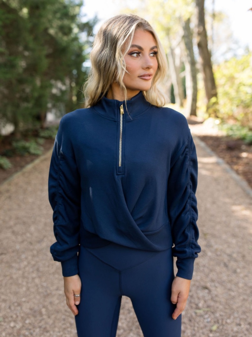 Salt Project Butter Soft Navy Blue Cloudluxe Twist Quarter Zip Cropped Pullover